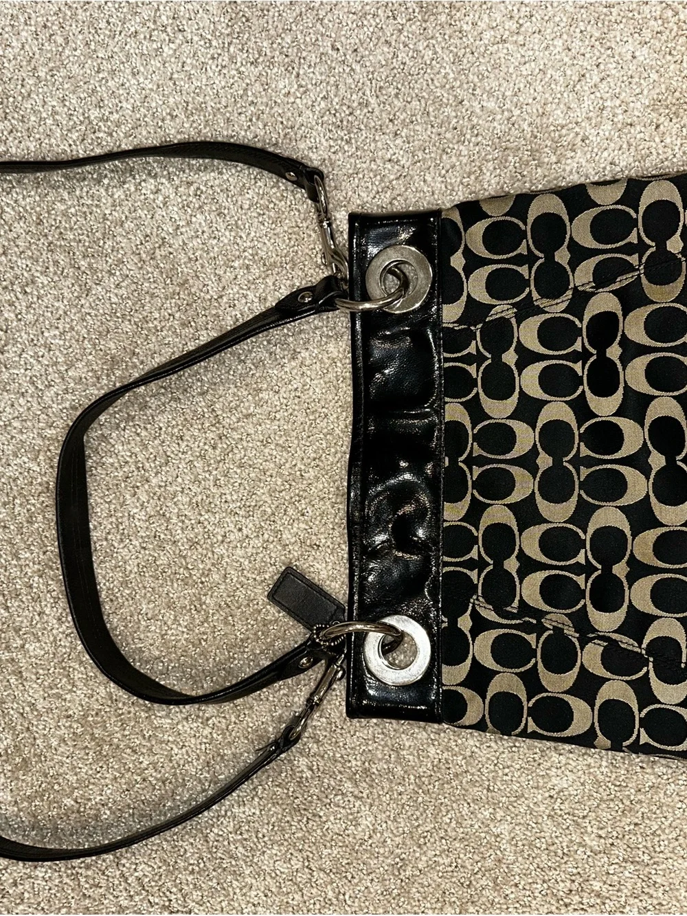 Coach Black and Tan Signature Canvas Crossbody Bag